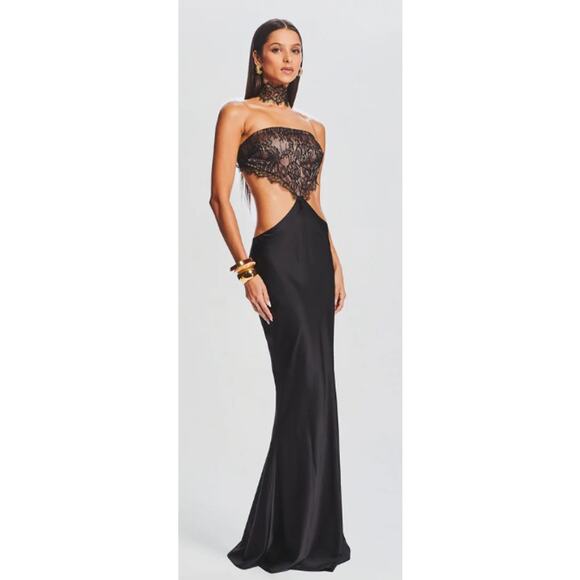 Retrofete Lucie Lace Cutout Gown Black Size XL - Picture 4 of 9